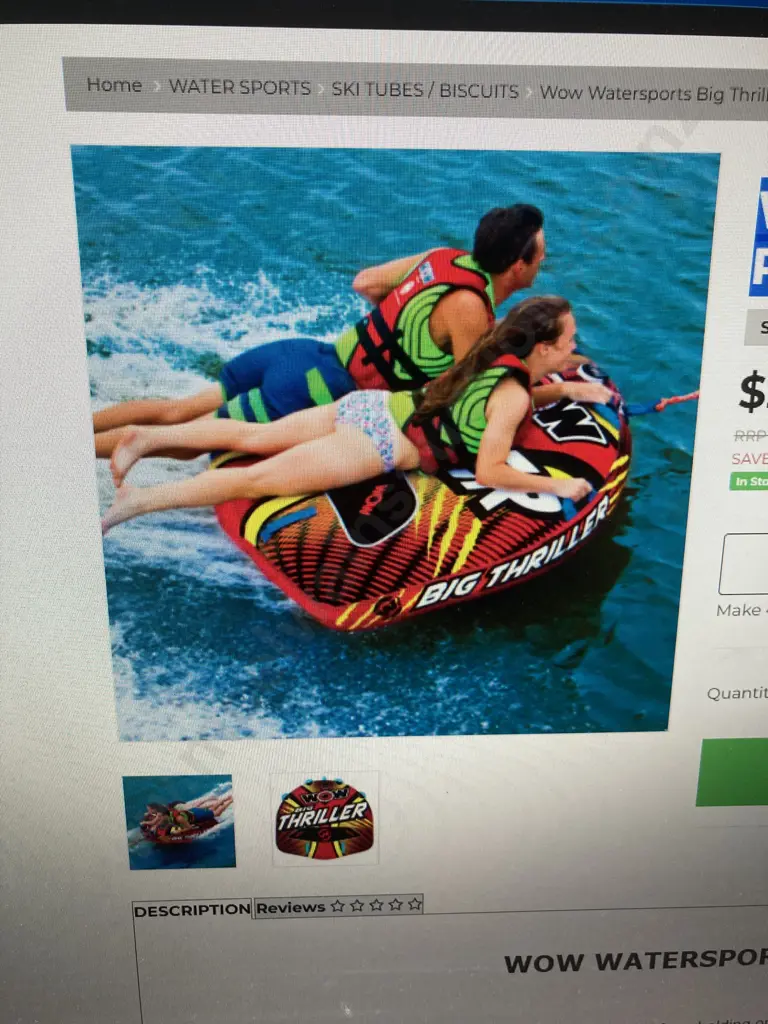 Wow Watersports Big Thriller 2 Person Ski Tube. 52 x 142cm Image 1++